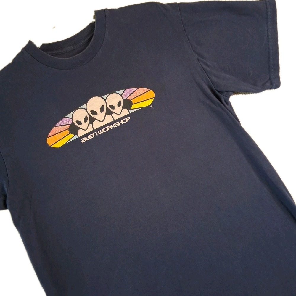 ALIEN WORKSHOP T-Shirt Men's MEDIUM Navy Blue Skater Outer Space UFO Alien Logo